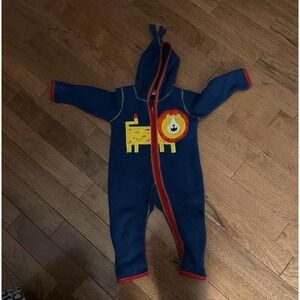 Size 80 12-18 month Hooded Baby One piece Blue Lion